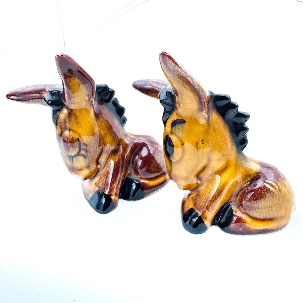 Vintage Donkey Salt Pepper Shakers Figural Ceramic 3.5" Tall Japan‎ Mule